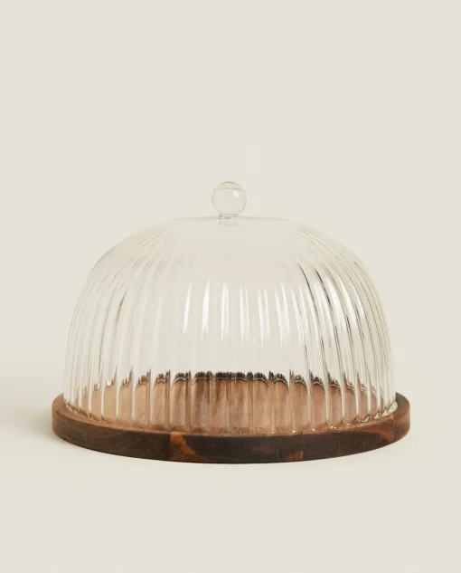 Borosilicate Glass*ZARA Home Wooden And Glass Cake Plate Transparent