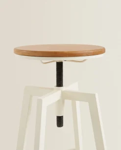 Chairs & Cushions*ZARA Home Wooden And Metal Swivel Stool Cream