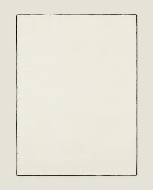 Solid*ZARA Home Wool Overlock Rug Natural Colour