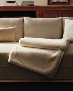 Blankets*ZARA Home Xl Plain Faux Fur Blanket Cream